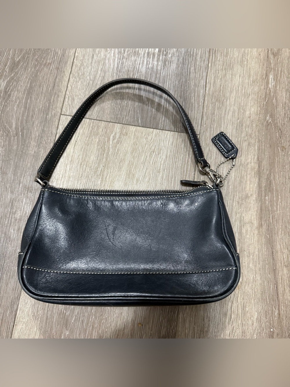 Vintage Coach Black Leather Shoulder Bag with Silver Hardware